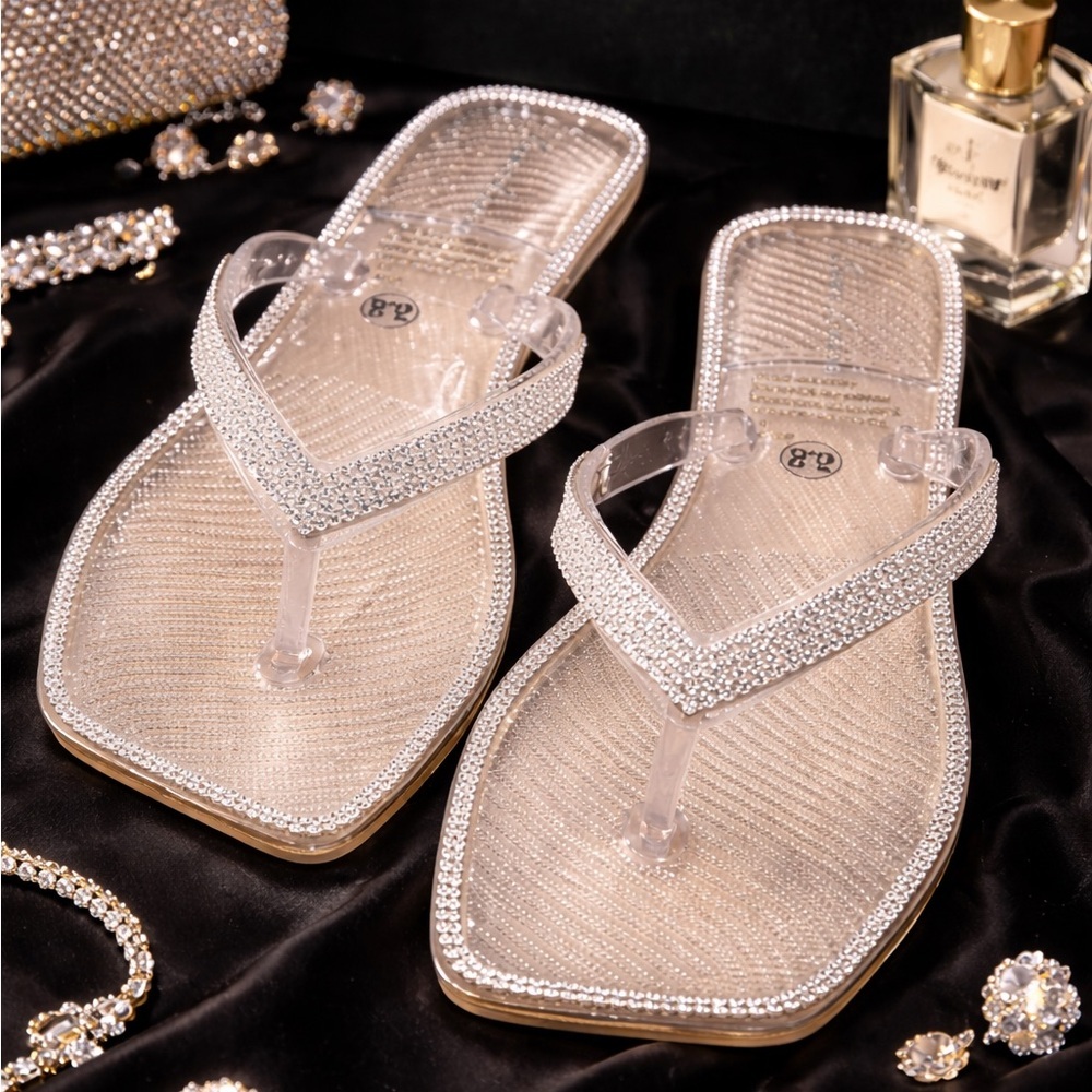 Lauren Lorraine Tampa Clear Sandals Size 8 Bling Flip Flops Sparkle Fabulous